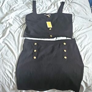 NWT Michael Kors Black Skirt Two Piece Set with Gold Accents